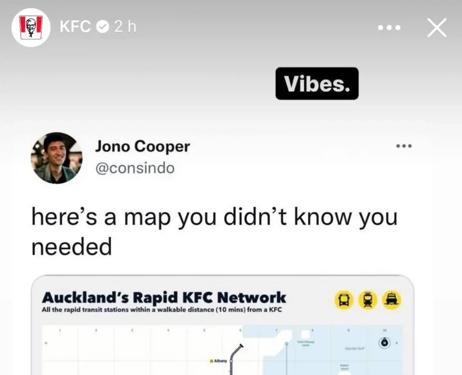 Tweet ended up on the KFC instagram story